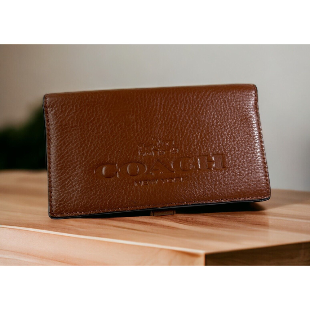 Coach Checkbook Wallet Classic Horse & Carriage Chestnut Brown Pebbled Leather - Picture 1 of 9